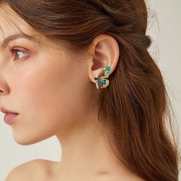 New FP Crystal Butterfly Open Wing Stud Earrings - Picture 5 of 16